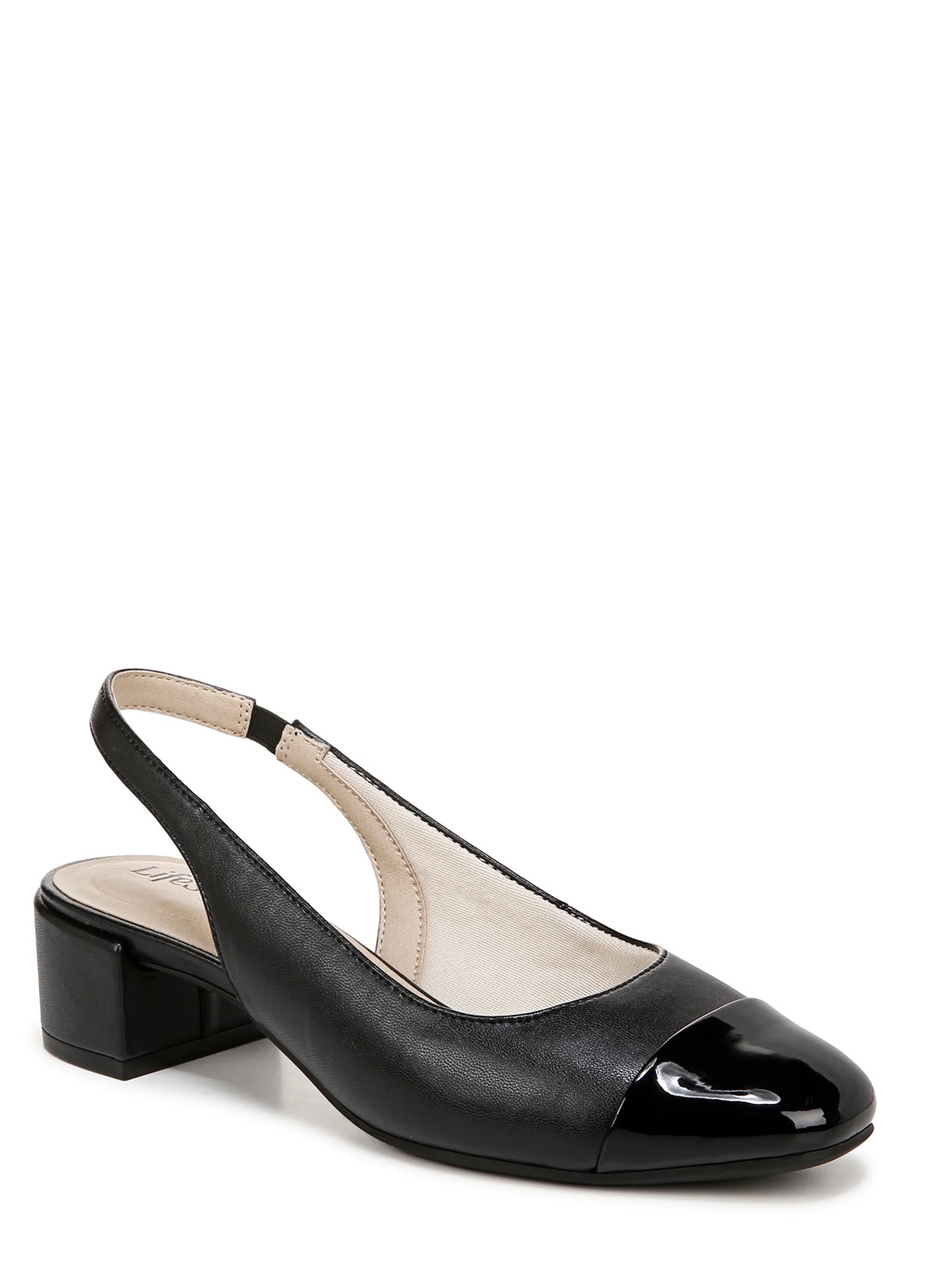 Life Stride Black Slingback Cap-Toe Low Heel Pumps